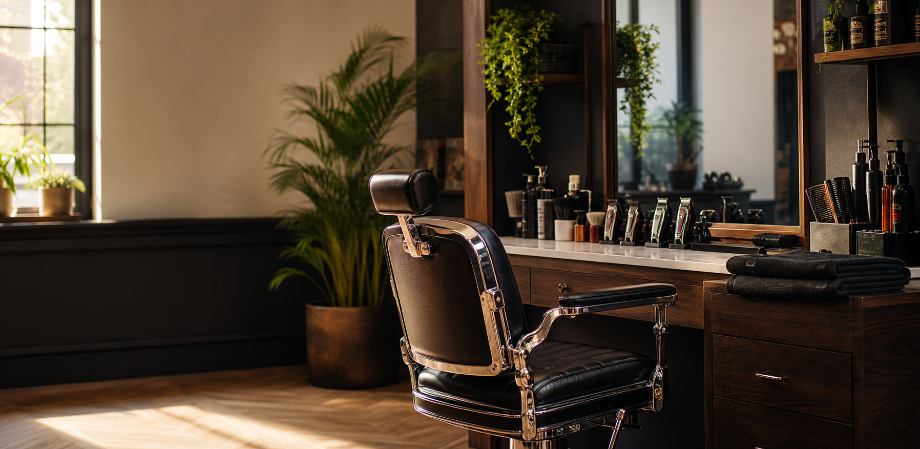 Modern barber chair and station